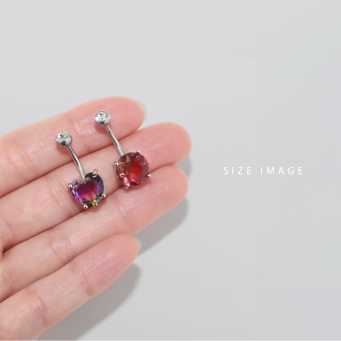 へそピアス 14G ボディピアス キラキラ ジュエル ハート グラデーション カーブバーベル バナナバーベル ステンレス 片耳用 | 凛 RIN | 15