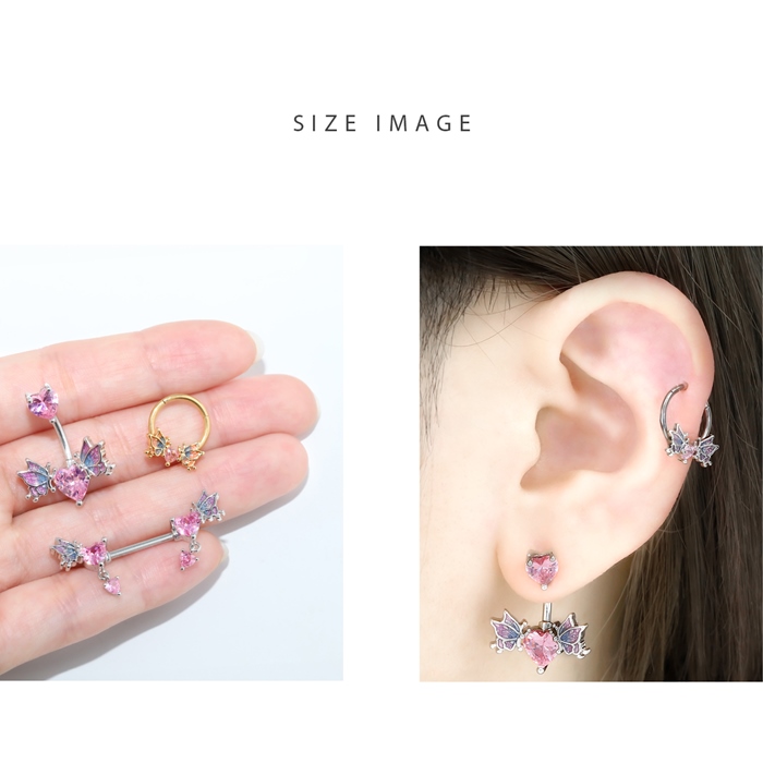 軟骨ピアス 16G 14G ボディピアス ハート 蝶々 可愛い ストレートバーベル へそピアス リング ステンレス 片耳用 | 凛 RIN | 07
