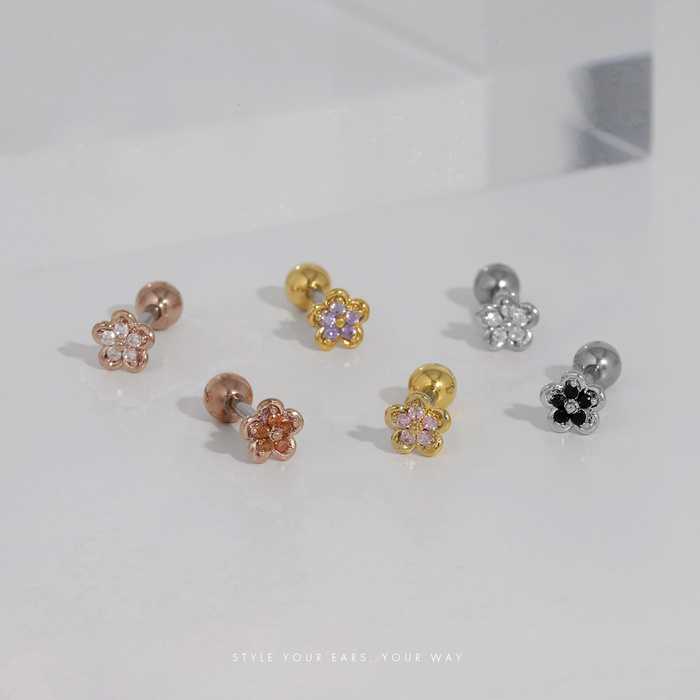 ボディピアス 花 16G 軟骨ピアス トラガス フラワー ストレートバーベル サージカルステンレス 片耳用 | 凛 RIN | 07