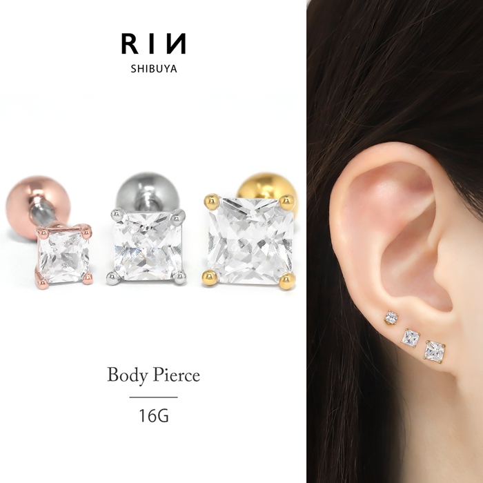 凛 RIN 軟骨ピアス 16G ボディピアス スクエア 四角 キラキラ ジュエル