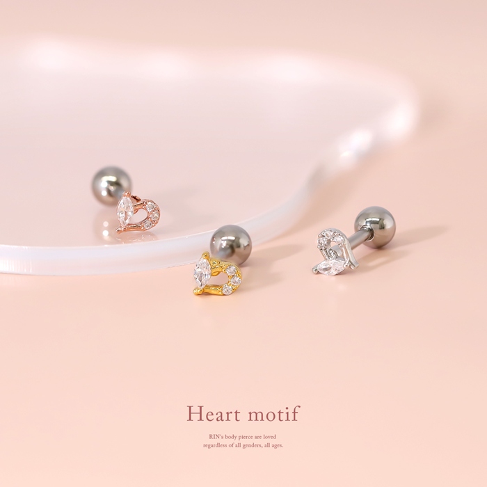 軟骨ピアス 16G ボディピアス ハート かわいい ジュエル 小ぶり トラガス サージカルステンレス 片耳用 | 凛 RIN | 04