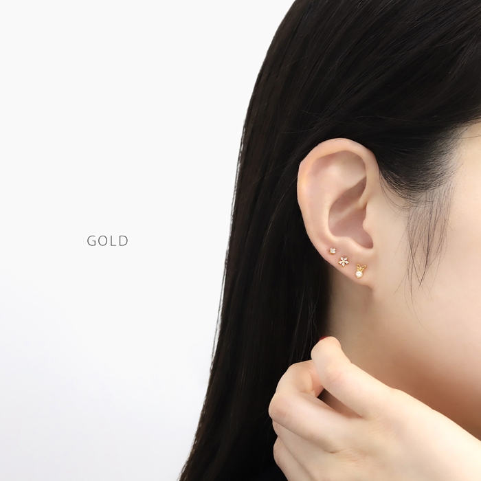 軟骨ピアス パール 16G ボディピアス 蝶 バタフライ 小さめ ストレートバーベル サージカルステンレス トラガス 片耳用 | 凛 RIN | 06