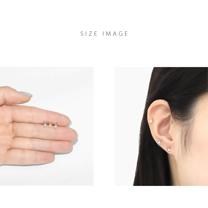 軟骨ピアス パール 16G ボディピアス 蝶 バタフライ 小さめ ストレートバーベル サージカルステンレス トラガス 片耳用 | 凛 RIN | 08