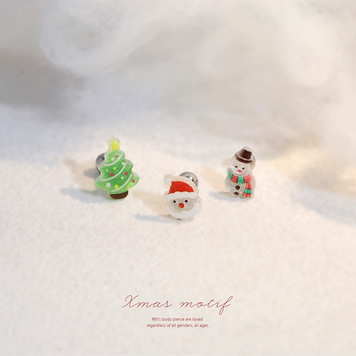 軟骨ピアス 16G ボディピアス サンタ ツリー 雪だるま クリスマス 冬 スノーマン サージカルステンレス 片耳用 | 凛 RIN | 04