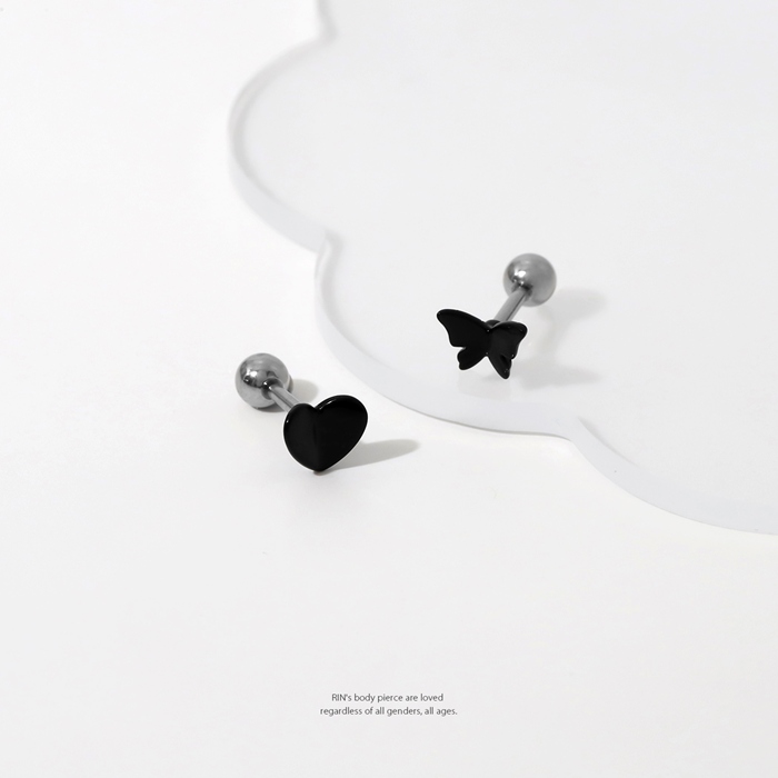 軟骨ピアス 16G ボディピアス 蝶 ハート 黒 バタフライ ブラック ストレートバーベル ステンレス 片耳用 | 凛 RIN | 03
