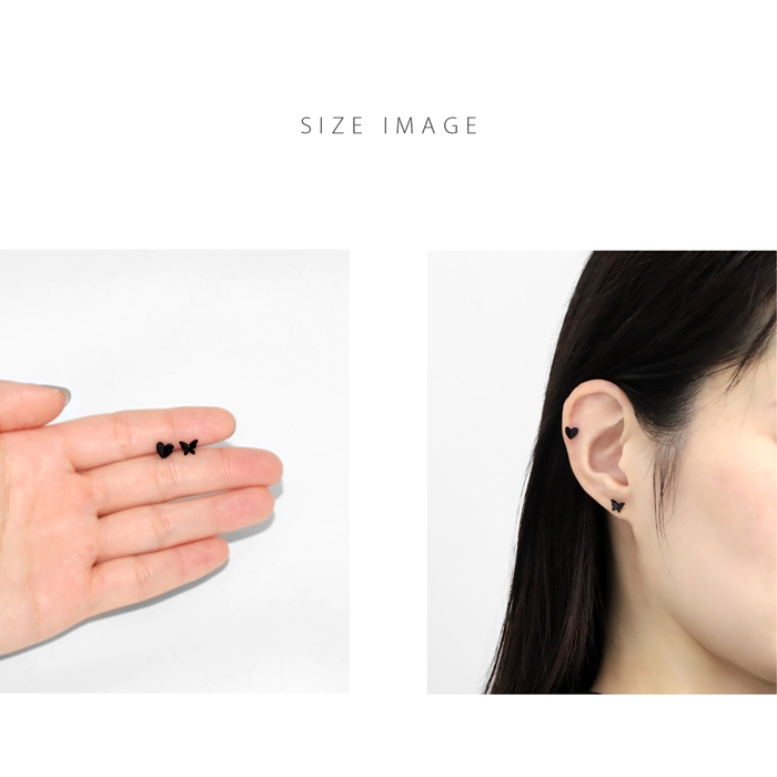 軟骨ピアス 16G ボディピアス 蝶 ハート 黒 バタフライ ブラック ストレートバーベル ステンレス 片耳用 | 凛 RIN | 07