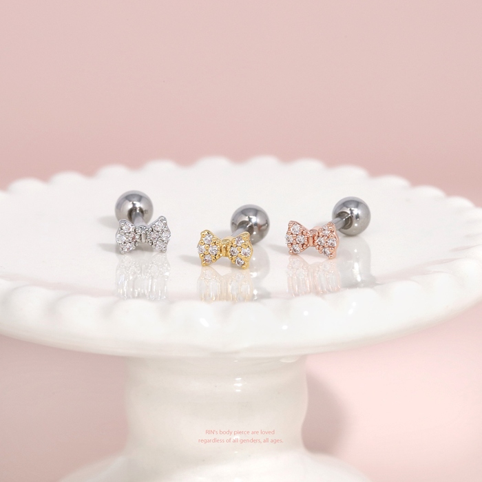 軟骨ピアス 16G ボディピアス リボン バレエコア ジルコニア ストレートバーベル サージカルステンレス 片耳用 | 凛 RIN | 04