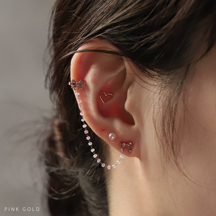 軟骨ピアス 16G ボディピアス リボン りぼん バレエコア 上品 ストレートバーベル サージカルステンレス 片耳用 | 凛 RIN | 08