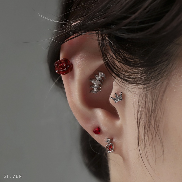 軟骨ピアス 16G ボディピアス 王冠 クラウン ジュエル 小さめ ストレートバーベル サージカルステンレス 片耳用 | 凛 RIN | 07