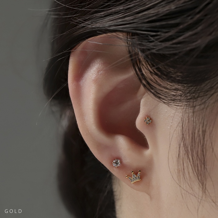 軟骨ピアス 16G ボディピアス 王冠 クラウン ジュエル 小さめ ストレートバーベル サージカルステンレス 片耳用 | 凛 RIN | 08