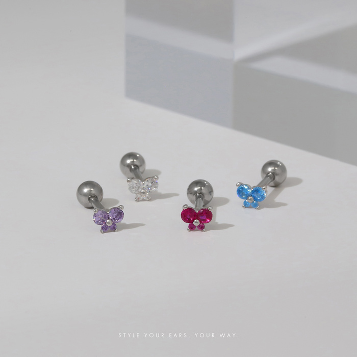 軟骨ピアス 16G ボディピアス 蝶 バラフライ 小さい 可愛い ストレートバーベル サージカルステンレス 片耳用 | 凛 RIN | 05