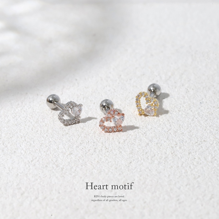 凛 RIN ボディピアス ハート 16G 軟骨ピアス キラキラ ジュエル