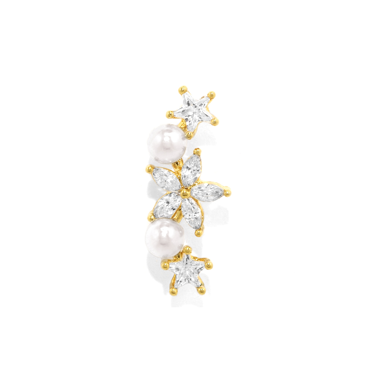 ボディピアス 16G 軟骨ピアス ジュエル フラワー パール 花 イヤーフィット ストレートバーベル 片耳用 | 凛 RIN | 02