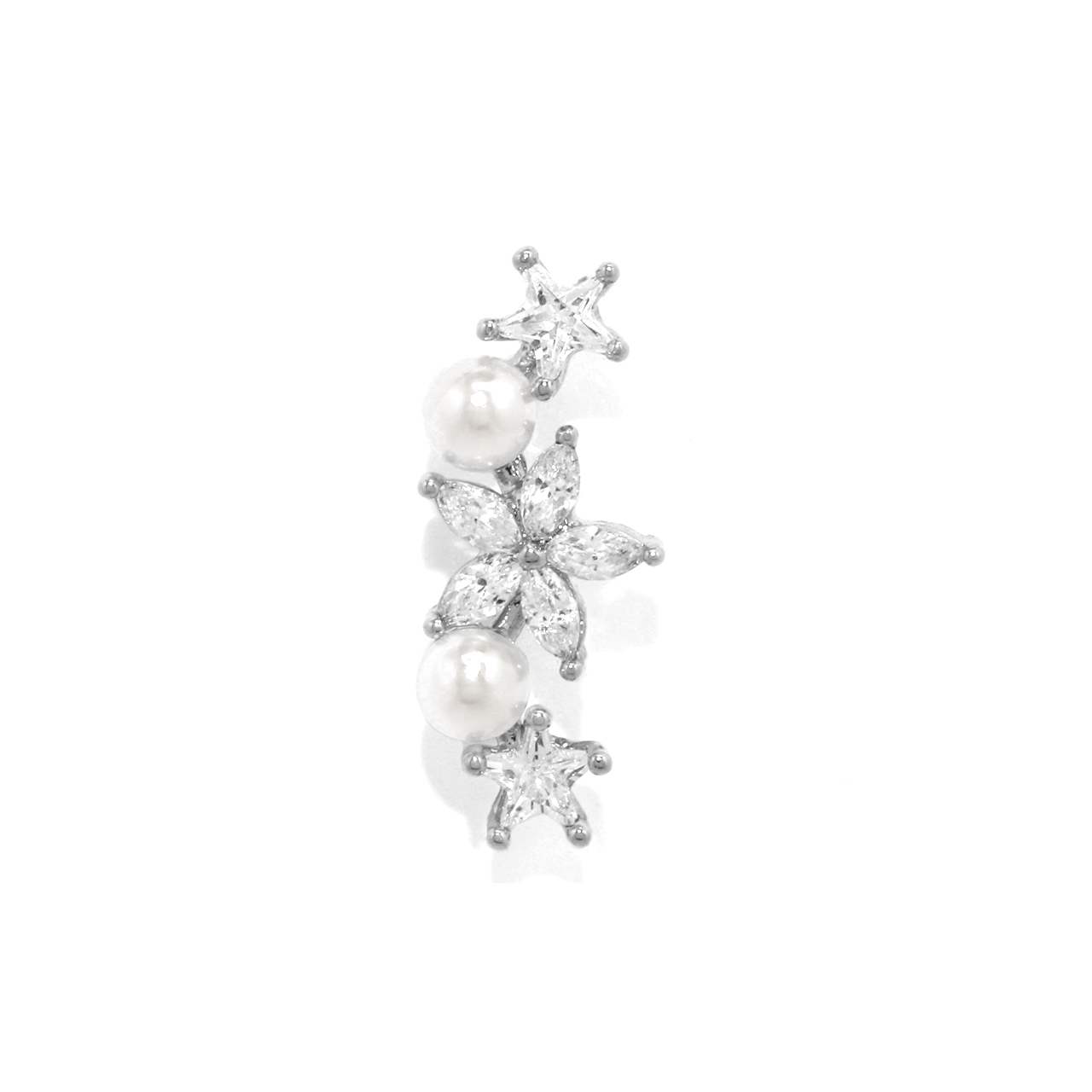 ボディピアス 16G 軟骨ピアス ジュエル フラワー パール 花 イヤーフィット ストレートバーベル 片耳用 | 凛 RIN | 01