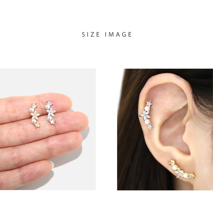 ボディピアス 16G 軟骨ピアス ジュエル フラワー パール 花 イヤーフィット ストレートバーベル 片耳用 | 凛 RIN | 06