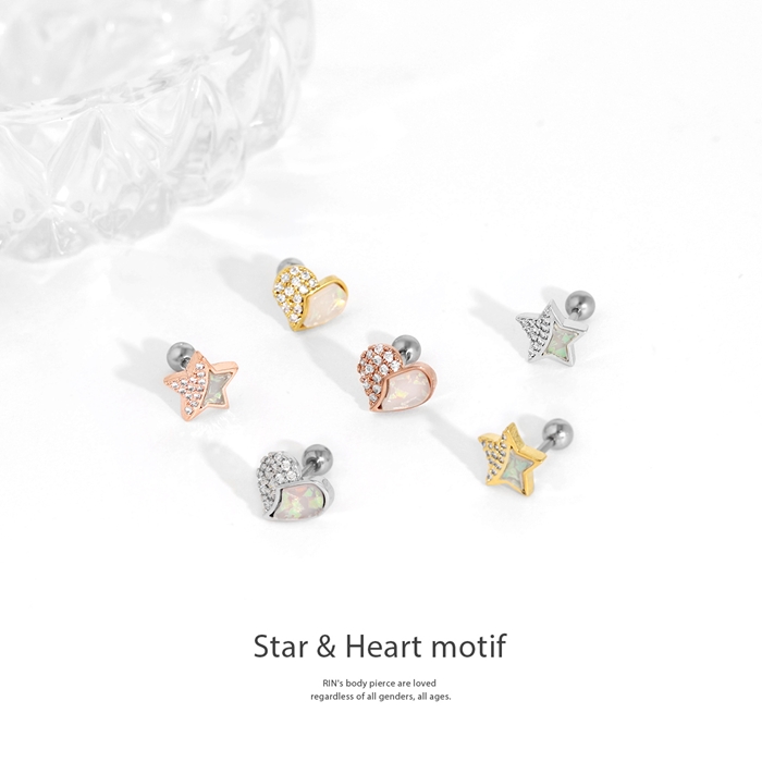 凛 RIN 軟骨ピアス かわいい 16G ボディピアス 星 ハート ジュエル