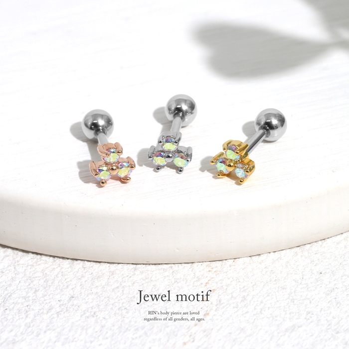 凛 RIN 軟骨ピアス 16G ボディピアス 三つ葉 クローバー ジュエル