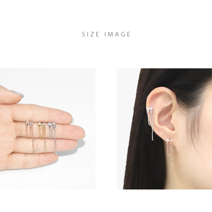 軟骨ピアス 16G ボディピアス リボン チェーン ロング 揺れる かわいい キュービックジルコニア ストレートバーベル ピアス サージカルステンレス 片耳用 | 凛 RIN | 08