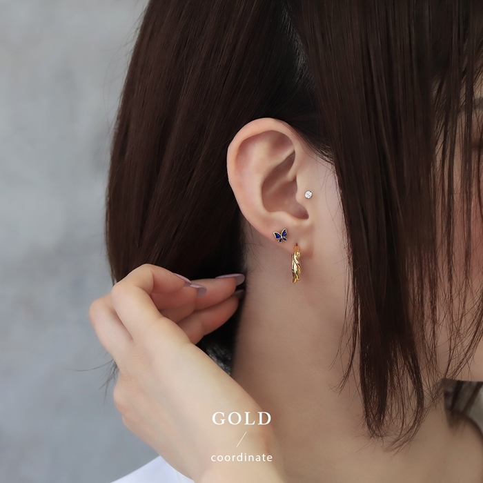 ピアス 18金 レディース フープ 18K K18 コーティング ワンタッチ リング ツイスト 可愛い 『両耳用・2個セット』 | 凛 RIN | 11