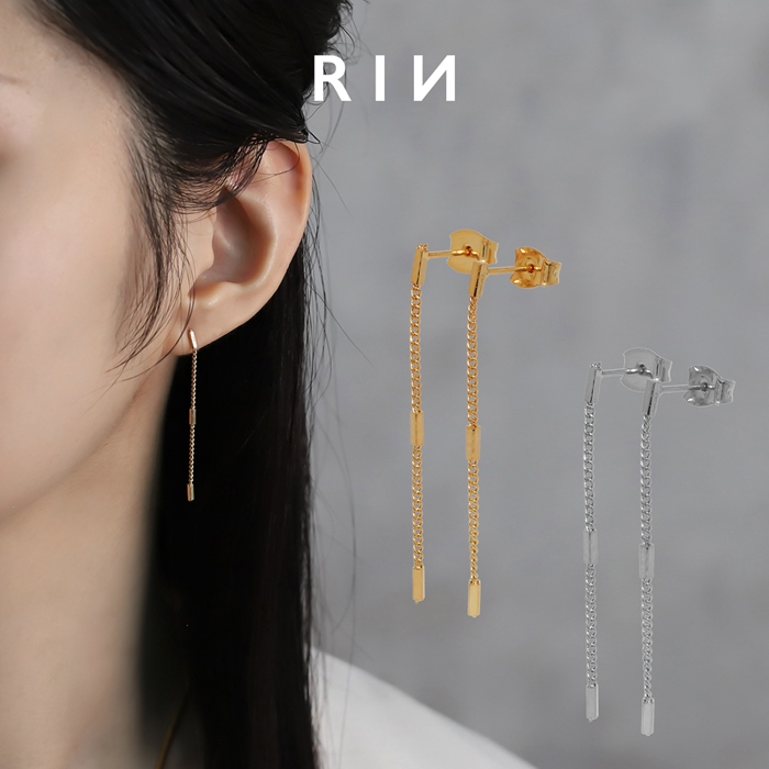 凛 RIN ピアス チェーン レディース 18金 18Kコーティング 揺れる