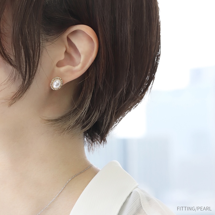 ピアス レディース チタンポスト 金属アレルギー対応 アンティーク調 シェルホワイト パール 『両耳用・2個セット』 | 凛 RIN | 05