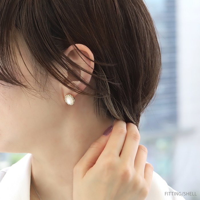 ピアス レディース チタンポスト 金属アレルギー対応 アンティーク調 シェルホワイト パール 『両耳用・2個セット』 | 凛 RIN | 07