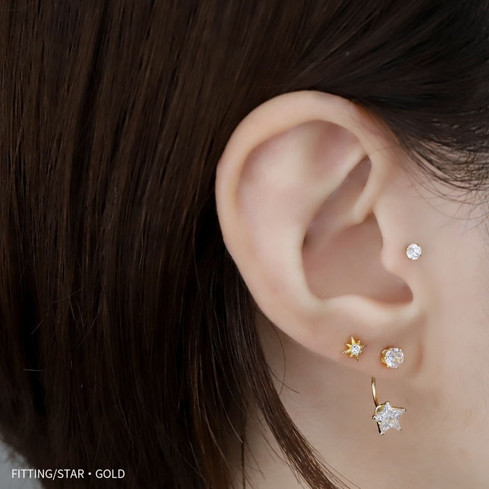 ピアス レディース 星 スター 18Kコーティング 18金 ジュエル チタンポスト 金属アレルギー対応  『両耳用・2個セット』 | 凛 RIN | 10