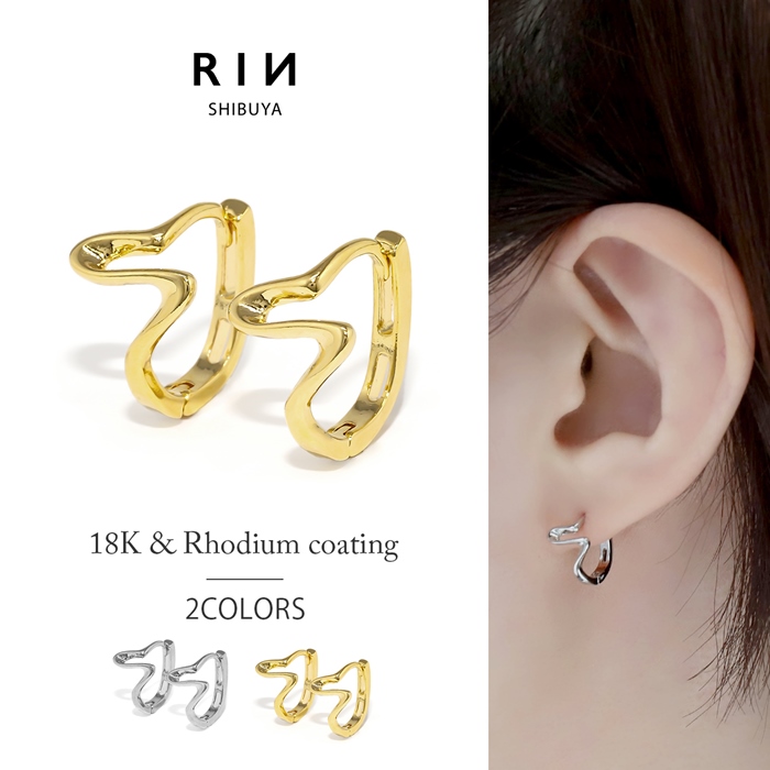 凛 RIN ピアス レディース ワンタッチ リング フープ ウェイビー