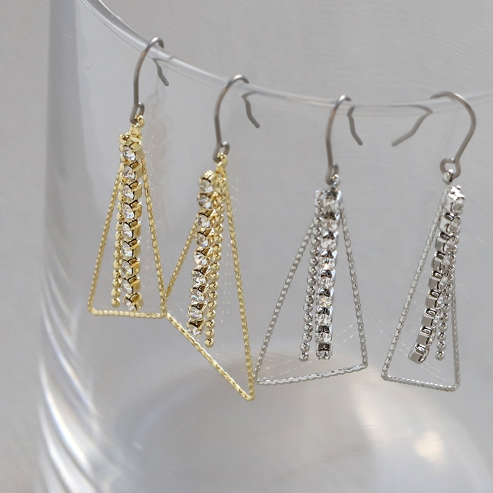 ピアス レディース 三角 ジュエルバー 揺れる 18Kコーティング フックピアス 大きめ 可愛い おしゃれ  『両耳用・2個セット』 | 凛 RIN | 04