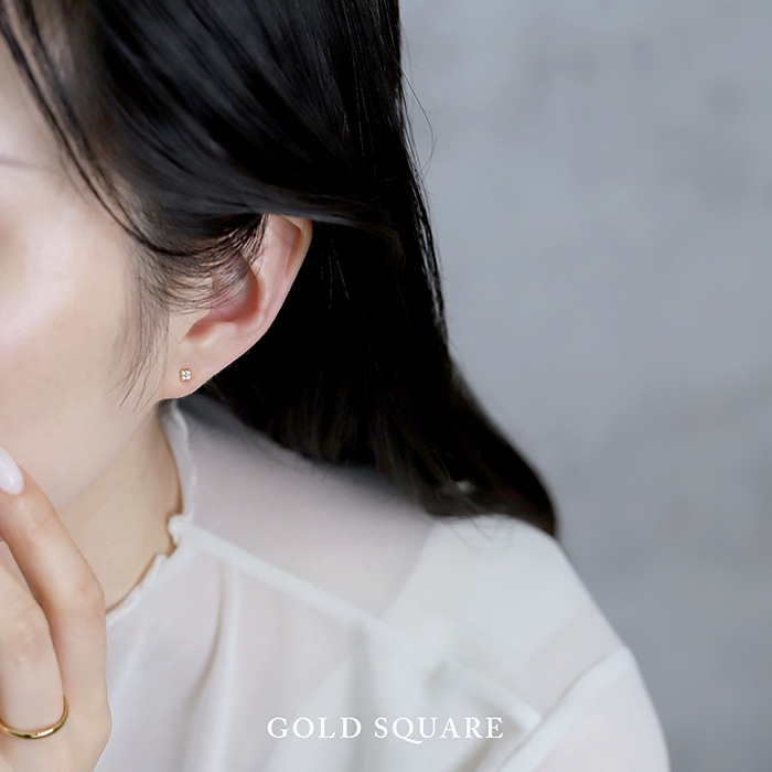 ピアス 小ぶり レディース チタン キラキラ 18金 18Kコーティング ハート スクエア 小さい 可愛い 『両耳用・2個セット』 | 凛 RIN | 08