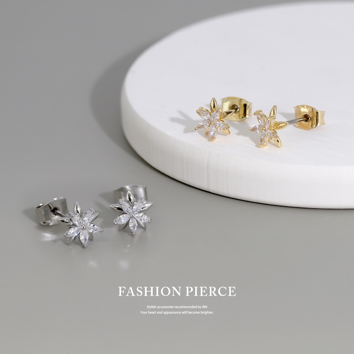 ピアス レディース 花 チタンポスト 18金 18Kコーティング フラワー キラキラ 可愛い おしゃれ 『両耳用・2個セット』 | 凛 RIN | 03