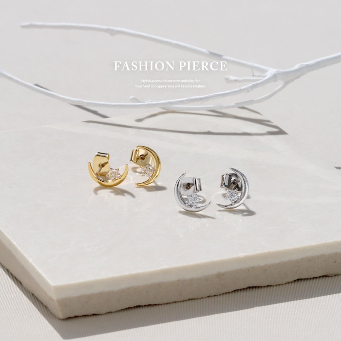 ピアス レディース 三日月 月 ムーン 星 チタンポスト 18金 18Kコーティング 可愛い おしゃれ  『両耳用・2個セット』 | 凛 RIN | 03