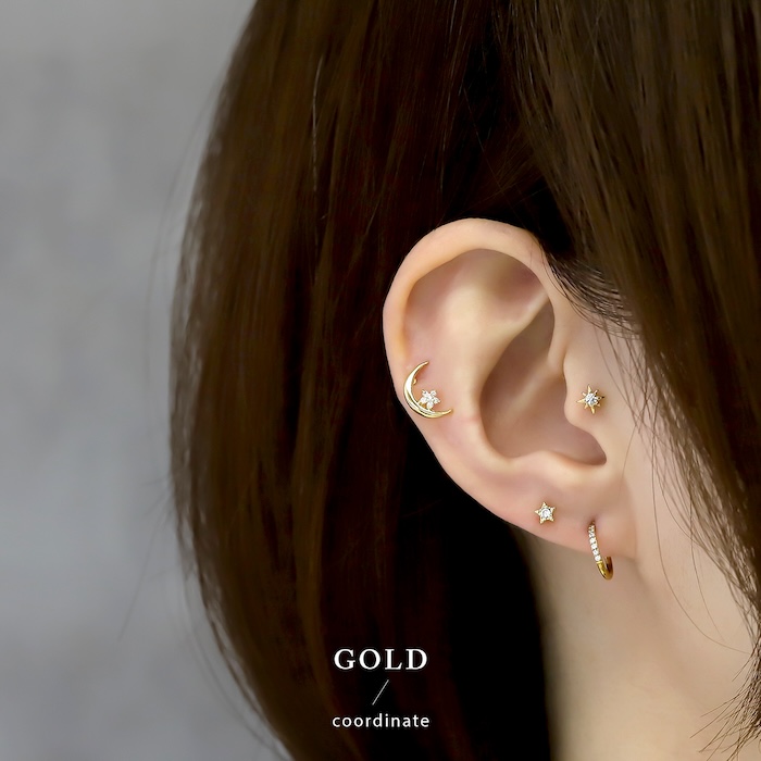 ピアス レディース 三日月 月 ムーン 星 チタンポスト 18金 18Kコーティング 可愛い おしゃれ  『両耳用・2個セット』 | 凛 RIN | 06