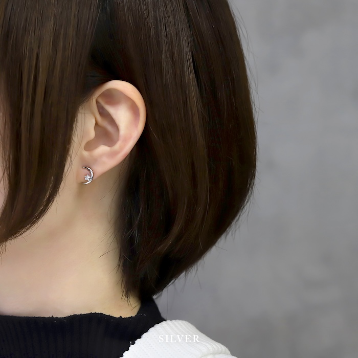 ピアス レディース 三日月 月 ムーン 星 チタンポスト 18金 18Kコーティング 可愛い おしゃれ  『両耳用・2個セット』 | 凛 RIN | 07