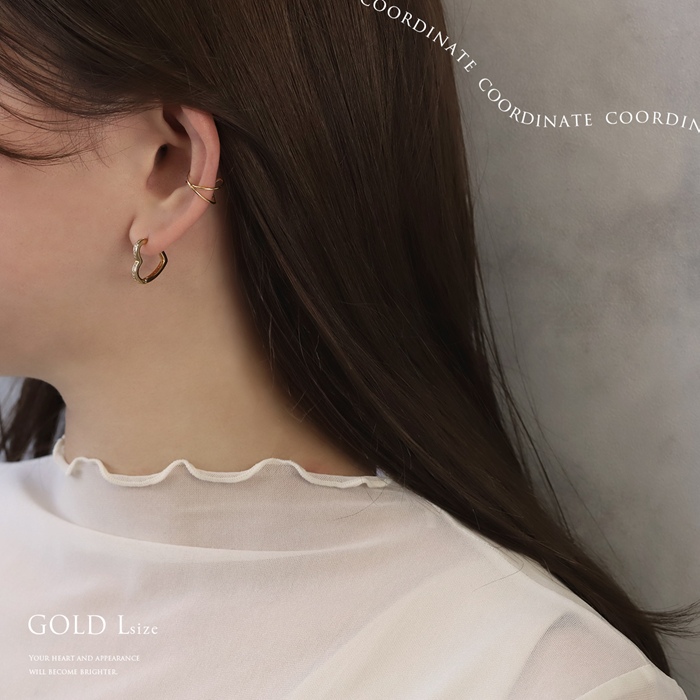 ピアス レディース ハート 18金 18Kコーティング ワンタッチ リング フープ ループ 可愛い おしゃれ キラキラ 『両耳用・2個セット』 | 凛 RIN | 12