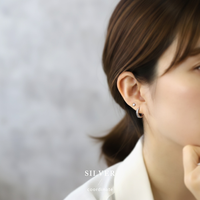 ピアス レディース ジュエル ワンタッチ フープ 上品 18金 18Kコーティング リング 『両耳用・2個セット』 | 凛 RIN | 10