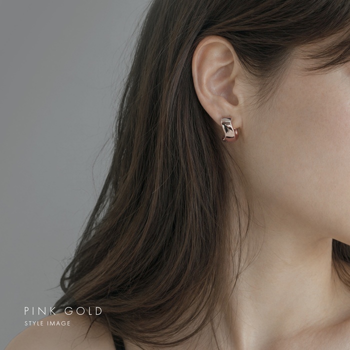フープ ピアス リング レディース キャッチレス 18K シンメトリー S字 左右対称 中折れ ワンタッチ 『両耳用・2個セット』 | 凛 RIN | 05