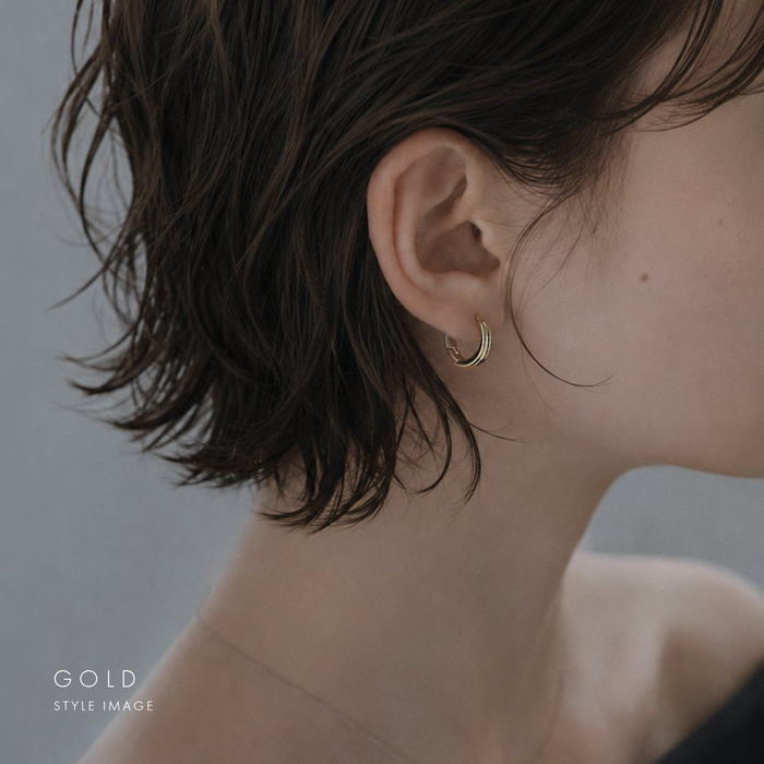 フープ リング ピアス レディース ワンタッチ キャッチレス 18K シンメトリー シンプル 中折れ 【両耳用・2個セット】 | 凛 RIN | 04