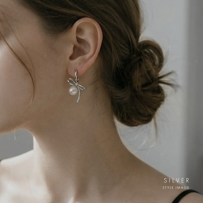 ピアス リボン パール リングピアス フープ レディース 上品 キャッチレス かわいい 18K 『両耳用・2個セット』 | 凛 RIN | 04