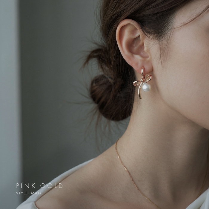 ピアス リボン パール リングピアス フープ レディース 上品 キャッチレス かわいい 18K 『両耳用・2個セット』 | 凛 RIN | 05