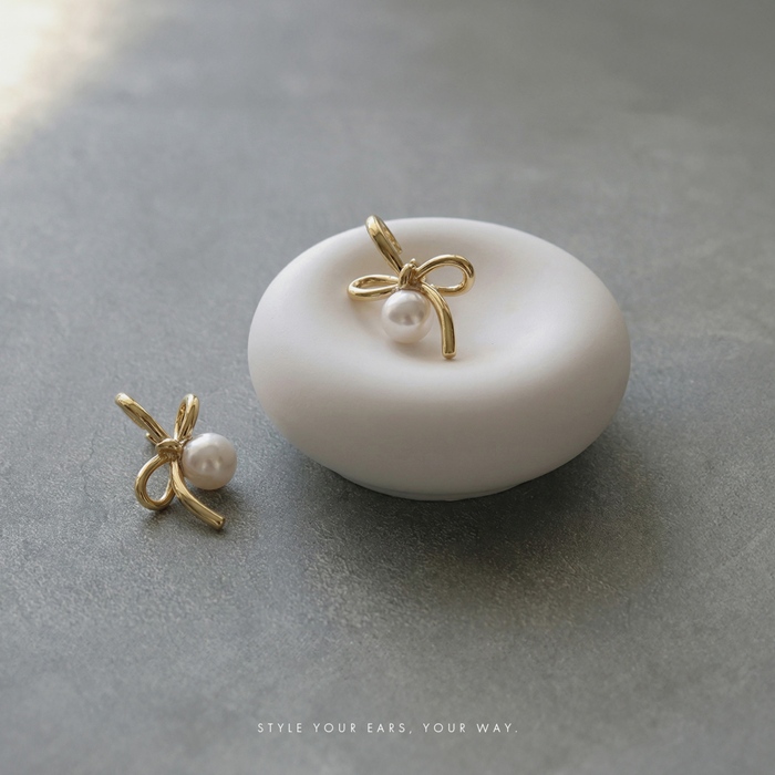 ピアス リボン パール リングピアス フープ レディース 上品 キャッチレス かわいい 18K 『両耳用・2個セット』 | 凛 RIN | 06