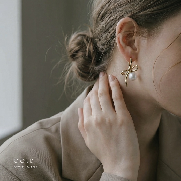 ピアス リボン パール リングピアス フープ レディース 上品 キャッチレス かわいい 18K 『両耳用・2個セット』 | 凛 RIN | 07