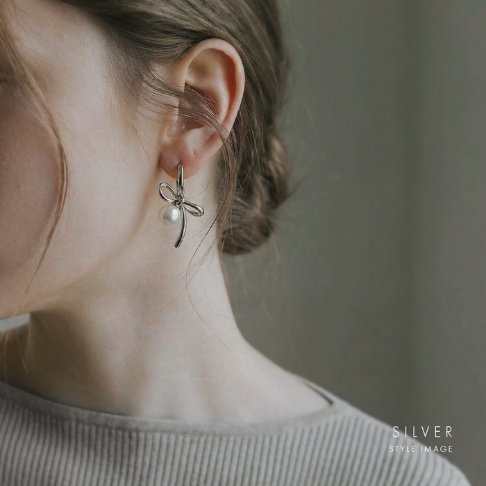 ピアス リボン パール リングピアス フープ レディース 上品 キャッチレス かわいい 18K 『両耳用・2個セット』 | 凛 RIN | 08