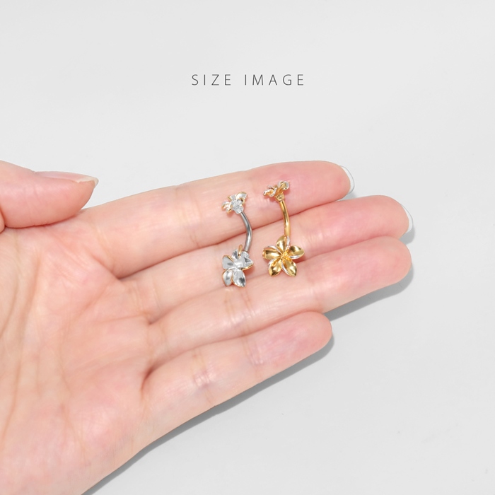 凛 RIN へそピアス かわいい 14G ハワイアン プルメリア ダブル 花