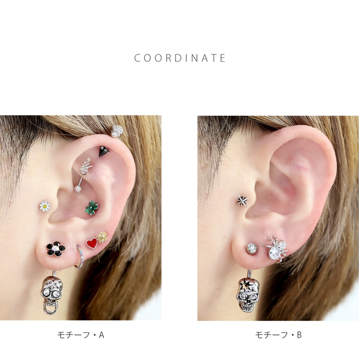 凛 RIN へそピアス 14G ボディピアス スカル 骸骨 ドクロ