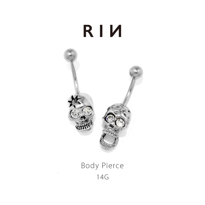 凛 RIN へそピアス 14G ボディピアス スカル 骸骨 ドクロ