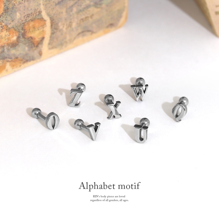 凛 RIN ボディピアス 14G イニシャル 軟骨 アルファベット 英語