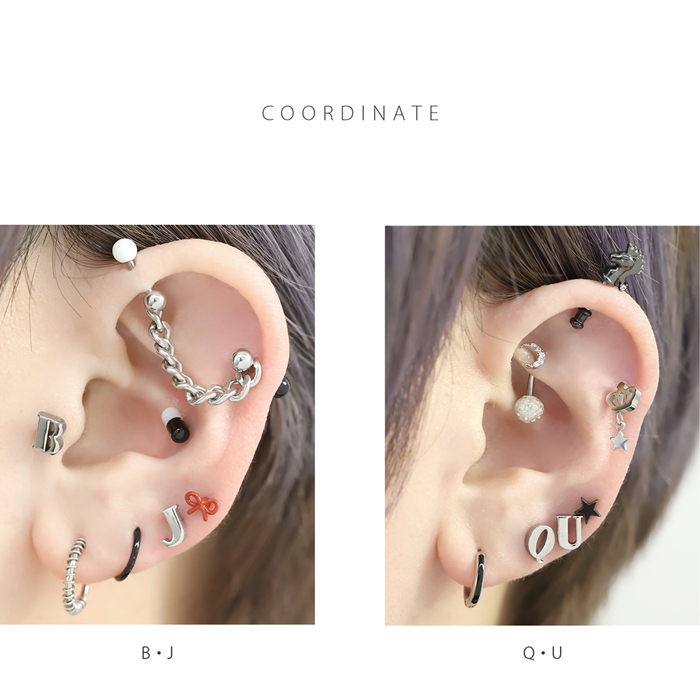 凛 RIN ボディピアス 14G イニシャル 軟骨 アルファベット 英語