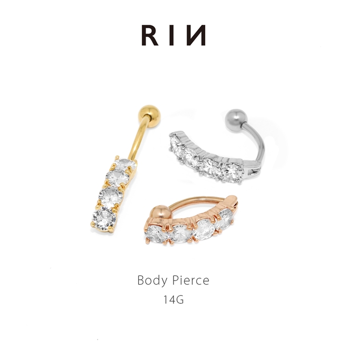 凛 RIN へそピアス 14G ボディピアス 立爪 ジュエル 4連 へそピ バナナ