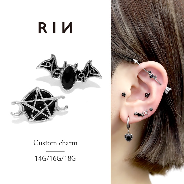 凛 RIN チャーム 14G 16G 18G ボディピアス 蝙蝠 五芒星
